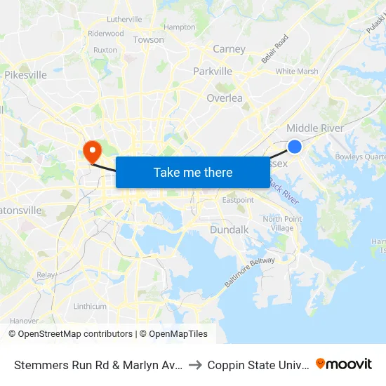 Stemmers Run Rd & Marlyn Ave FS Nb to Coppin State University map