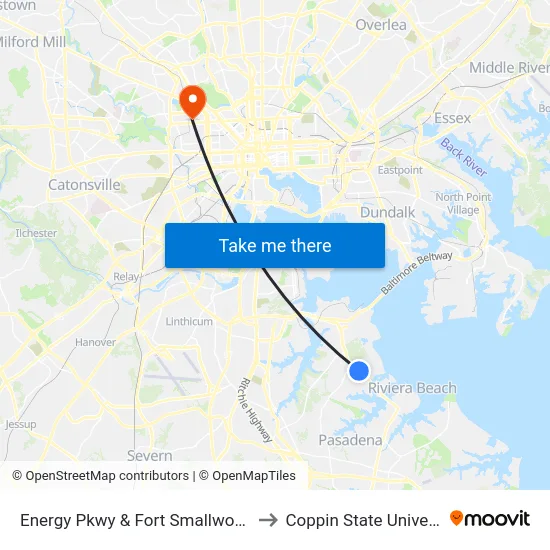 Energy Pkwy & Fort Smallwood Rd to Coppin State University map