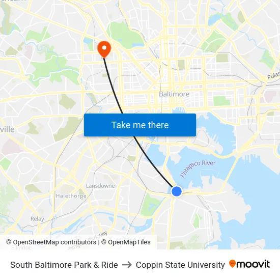 South Baltimore Park & Ride to Coppin State University map