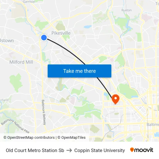 Old Court Metro Station Sb to Coppin State University map