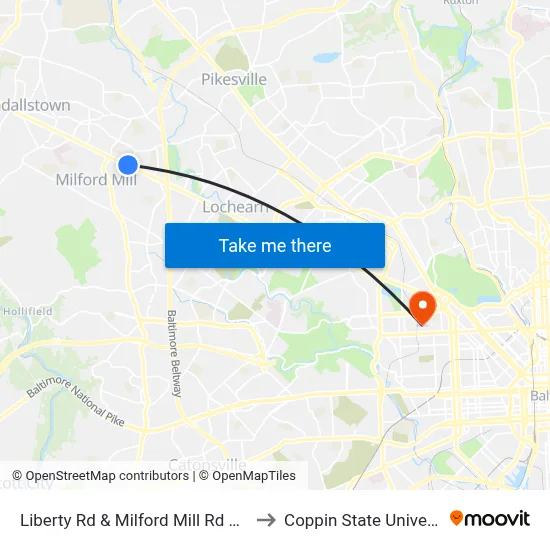 Liberty Rd & Milford Mill Rd FS Nb to Coppin State University map
