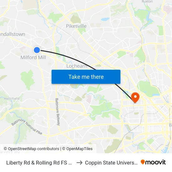Liberty Rd & Rolling Rd FS Wb to Coppin State University map