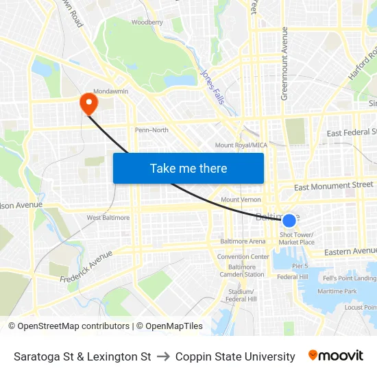Saratoga St & Lexington St to Coppin State University map