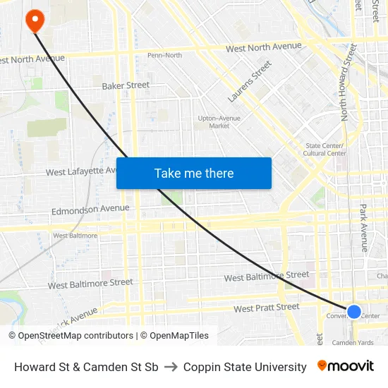 Howard St & Camden St Sb to Coppin State University map