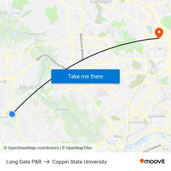 Long Gate P&R to Coppin State University map