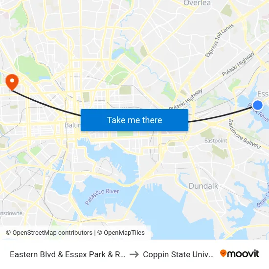 Eastern Blvd & Essex Park & Ride Wb to Coppin State University map
