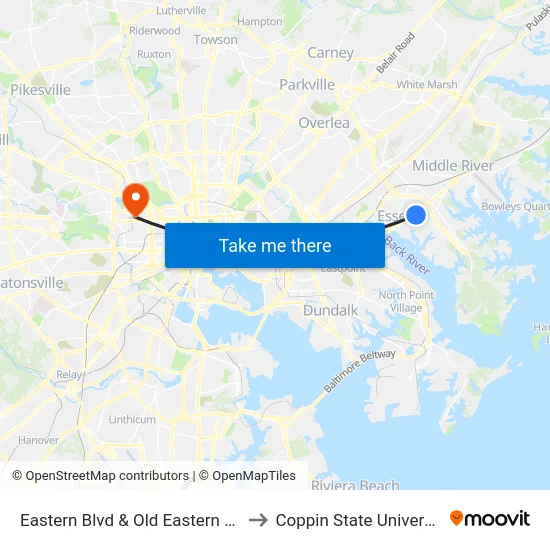 Eastern Blvd & Old Eastern Ave to Coppin State University map