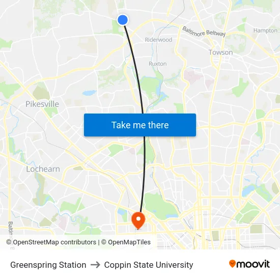Greenspring Station to Coppin State University map
