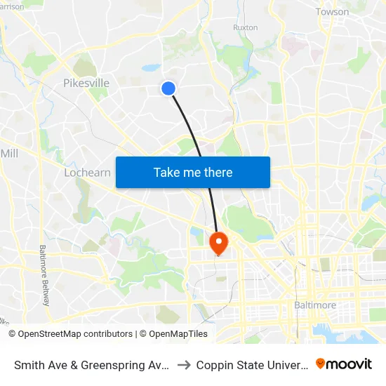 Smith Ave & Greenspring Ave Eb to Coppin State University map