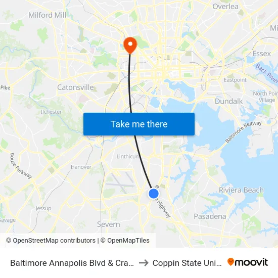Baltimore Annapolis Blvd & Crain Hwy Eb to Coppin State University map