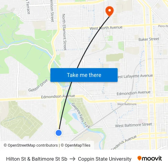 Hilton St & Baltimore St Sb to Coppin State University map