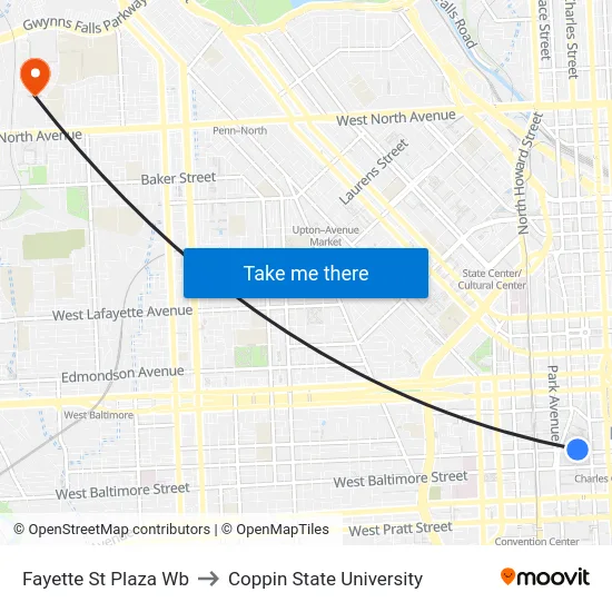 Fayette St Plaza Wb to Coppin State University map