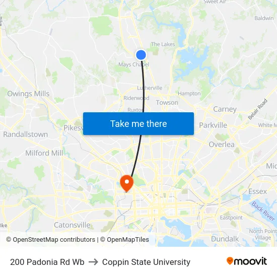 200 Padonia Rd Wb to Coppin State University map
