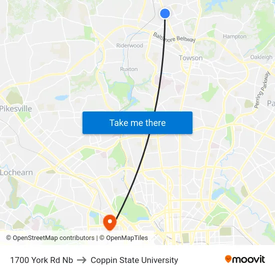 1700 York Rd Nb to Coppin State University map