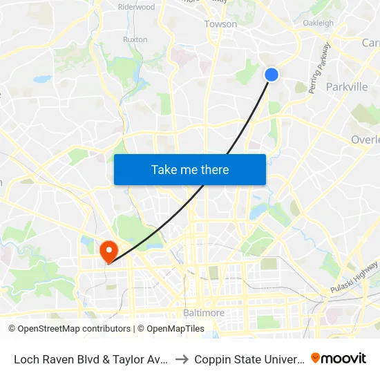Loch Raven Blvd & Taylor Ave Nb to Coppin State University map