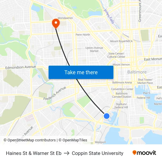 Haines St & Warner St Eb to Coppin State University map