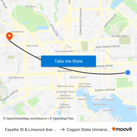 Fayette St & Linwood Ave Eb to Coppin State University map