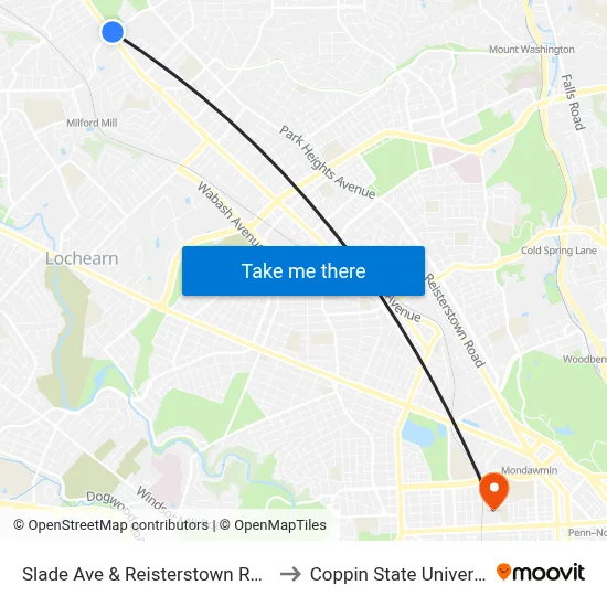 Slade Ave & Reisterstown Rd Wb to Coppin State University map