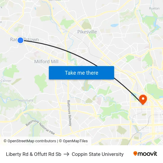 Liberty Rd & Offutt Rd Sb to Coppin State University map