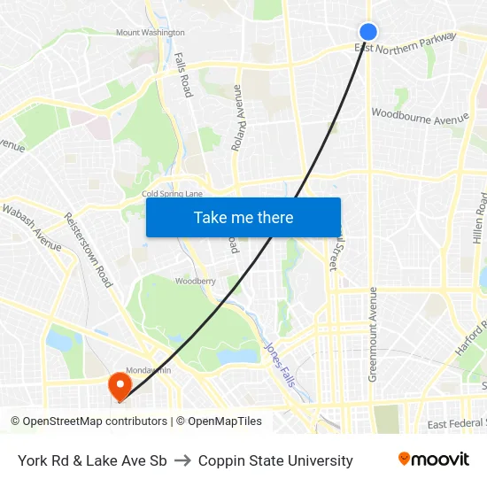 York Rd & Lake Ave Sb to Coppin State University map