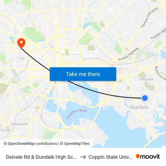Delvale Rd & Dundalk High School Nb to Coppin State University map