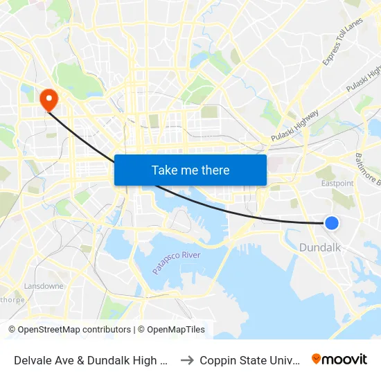 Delvale Ave & Dundalk High Opp Sb to Coppin State University map