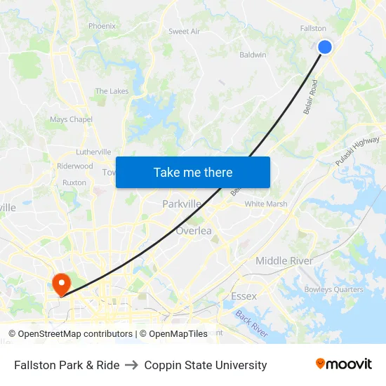 Fallston Park & Ride to Coppin State University map