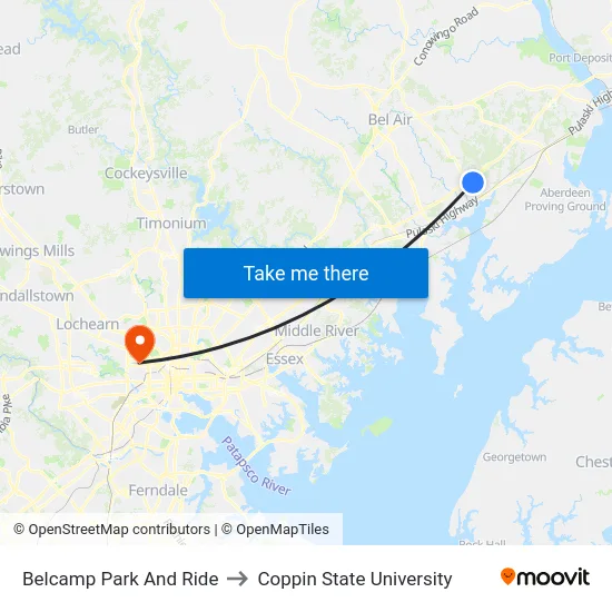 Belcamp Park And Ride to Coppin State University map