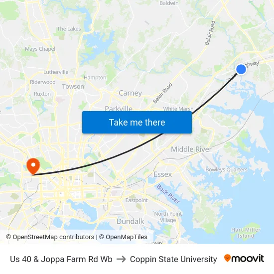 Us 40 & Joppa Farm Rd Wb to Coppin State University map