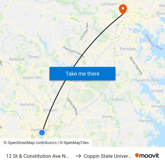12 St & Constitution Ave NW Nb to Coppin State University map