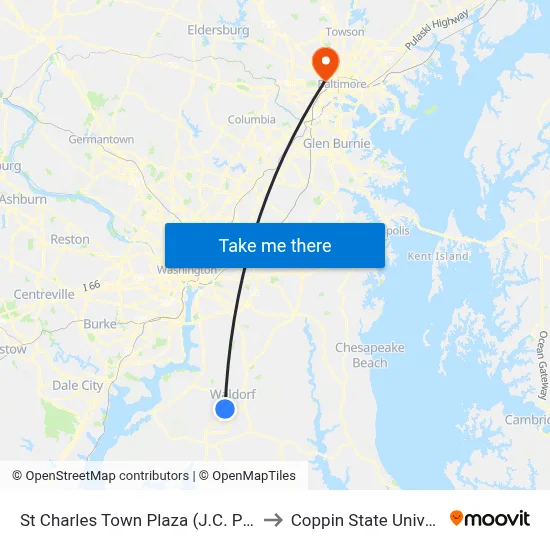 St Charles Town Plaza (J.C. Penney) to Coppin State University map