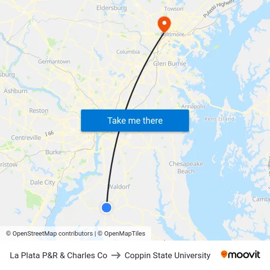 La Plata P&R & Charles Co to Coppin State University map