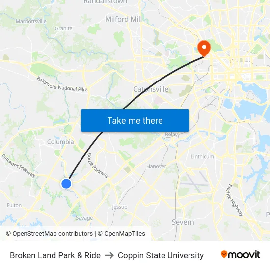 Broken Land Park & Ride to Coppin State University map