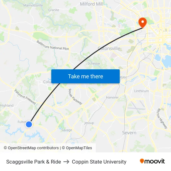 Scaggsville Park & Ride to Coppin State University map