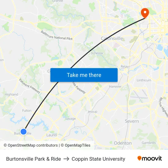 Burtonsville Park & Ride to Coppin State University map