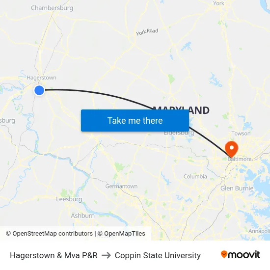 Hagerstown & Mva P&R to Coppin State University map
