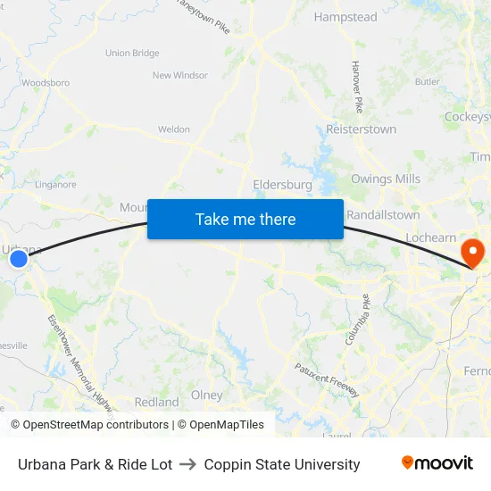 Urbana Park & Ride Lot to Coppin State University map