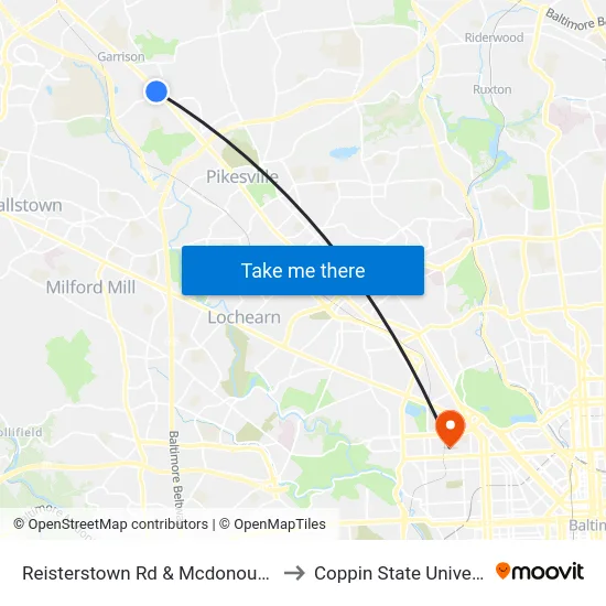 Reisterstown Rd & Mcdonough Rd to Coppin State University map