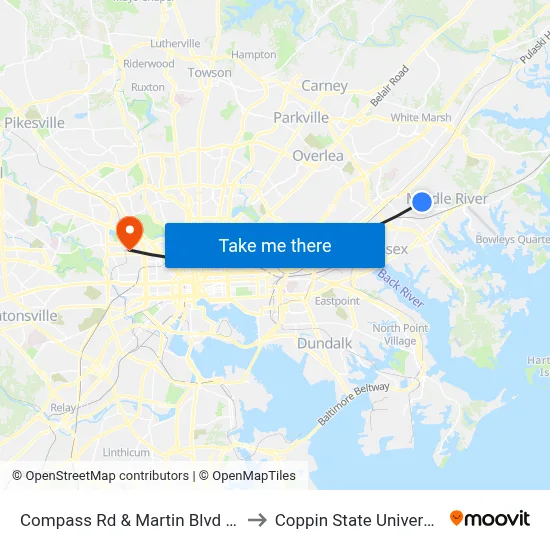 Compass Rd & Martin Blvd Wb to Coppin State University map