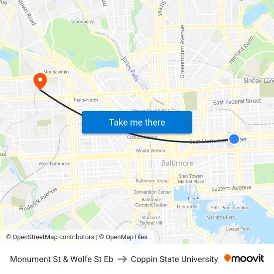 Monument St & Wolfe St Eb to Coppin State University map