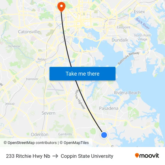 233 Ritchie Hwy Nb to Coppin State University map