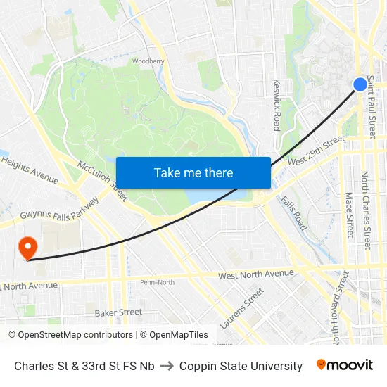 Charles St & 33rd St FS Nb to Coppin State University map