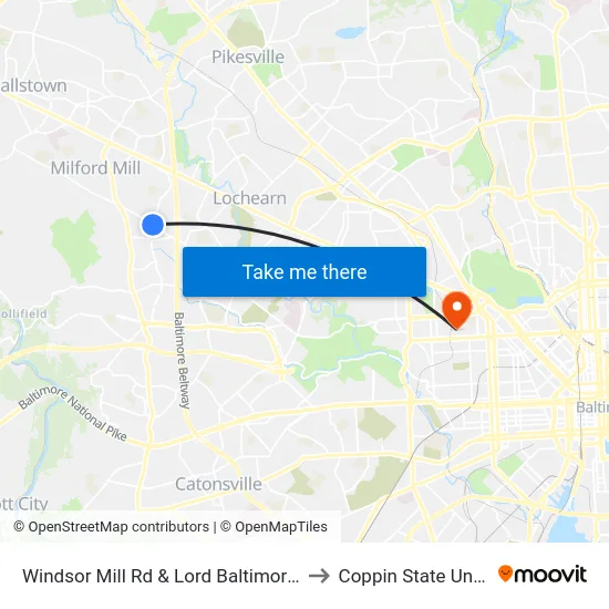 Windsor Mill Rd & Lord Baltimore Dr FS Wb to Coppin State University map