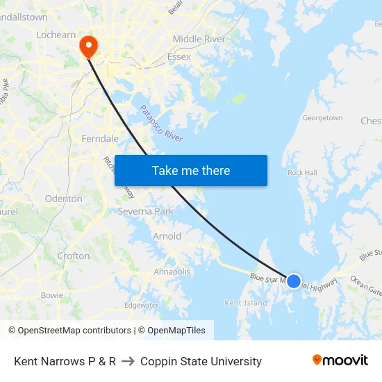 Kent Narrows P & R to Coppin State University map
