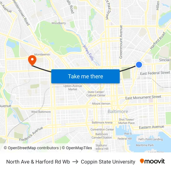 North Ave & Harford Rd Wb to Coppin State University map