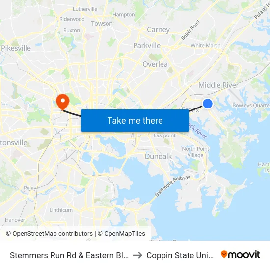 Stemmers Run Rd & Eastern Blvd FS Sb to Coppin State University map