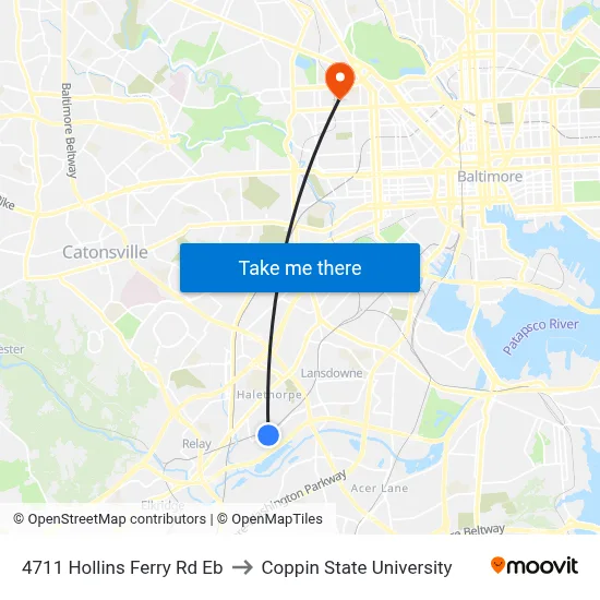 4711 Hollins Ferry Rd Eb to Coppin State University map
