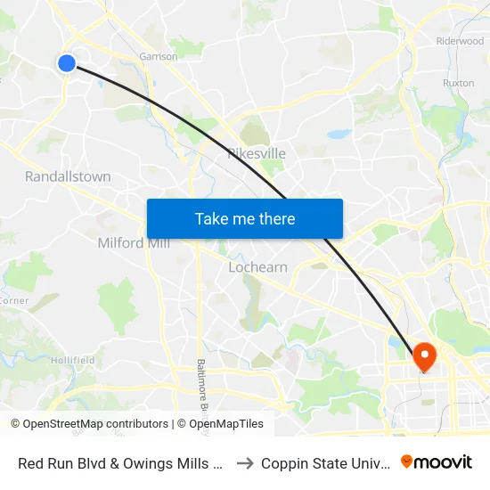 Red Run Blvd & Owings Mills Blvd Wb to Coppin State University map