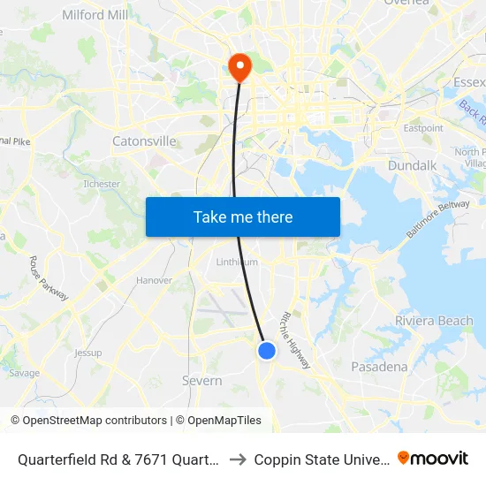 Quarterfield Rd & 7671 Quarterfield to Coppin State University map