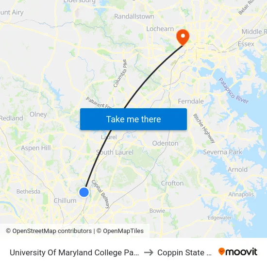 University Of Maryland College Park (Stadium Dr.) Nb to Coppin State University map